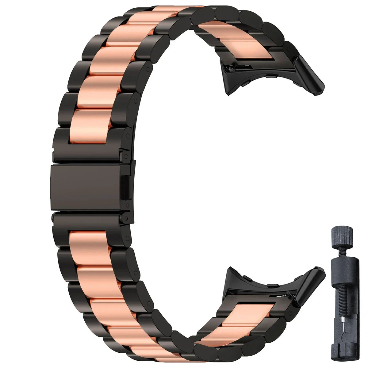 Colorblock Steel Link Google Pixel Watch Bracelet in Black / Rose Gold