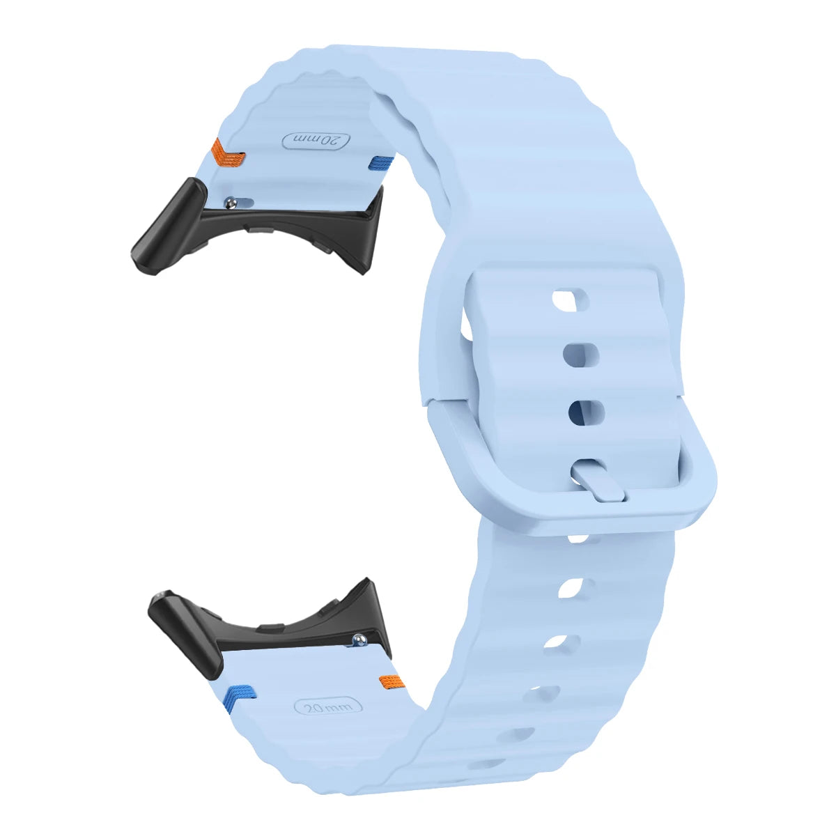 Ridged Buckle Silicone Google Pixel Watch Band in Pale Blue - Black