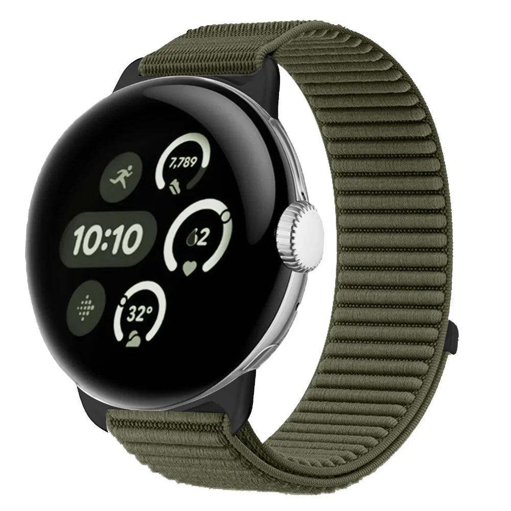 Ribbed Nylon Google Pixel Watch Loop in Army Green