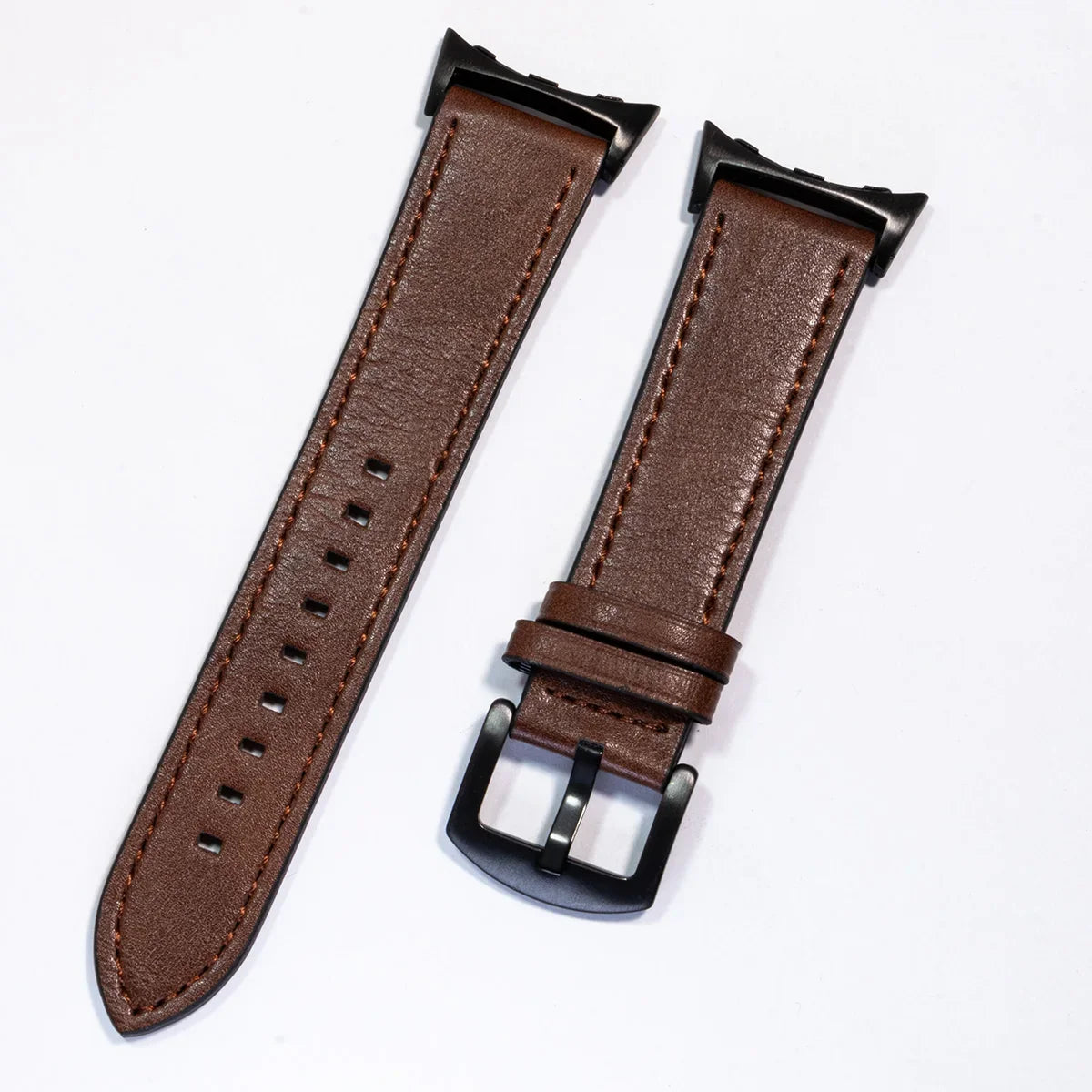 Stitched Leather Google Pixel Watch Band - Metal Buckle in Brown - Black