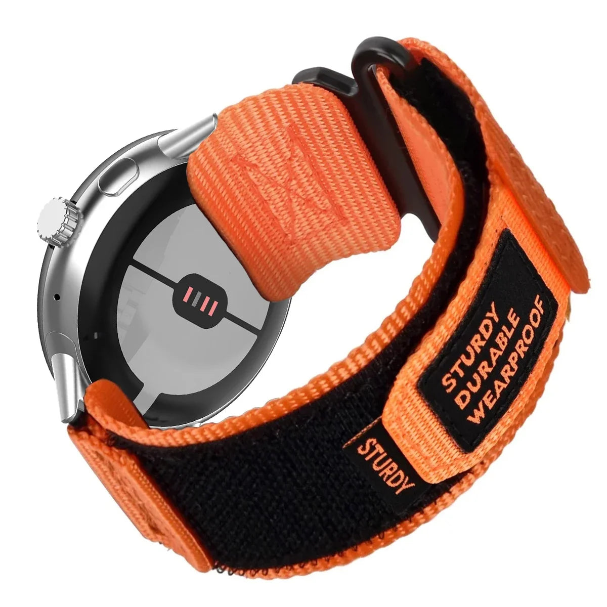 Utility Nylon Google Pixel Watch Band - Solid & Camo in Orange - Silver