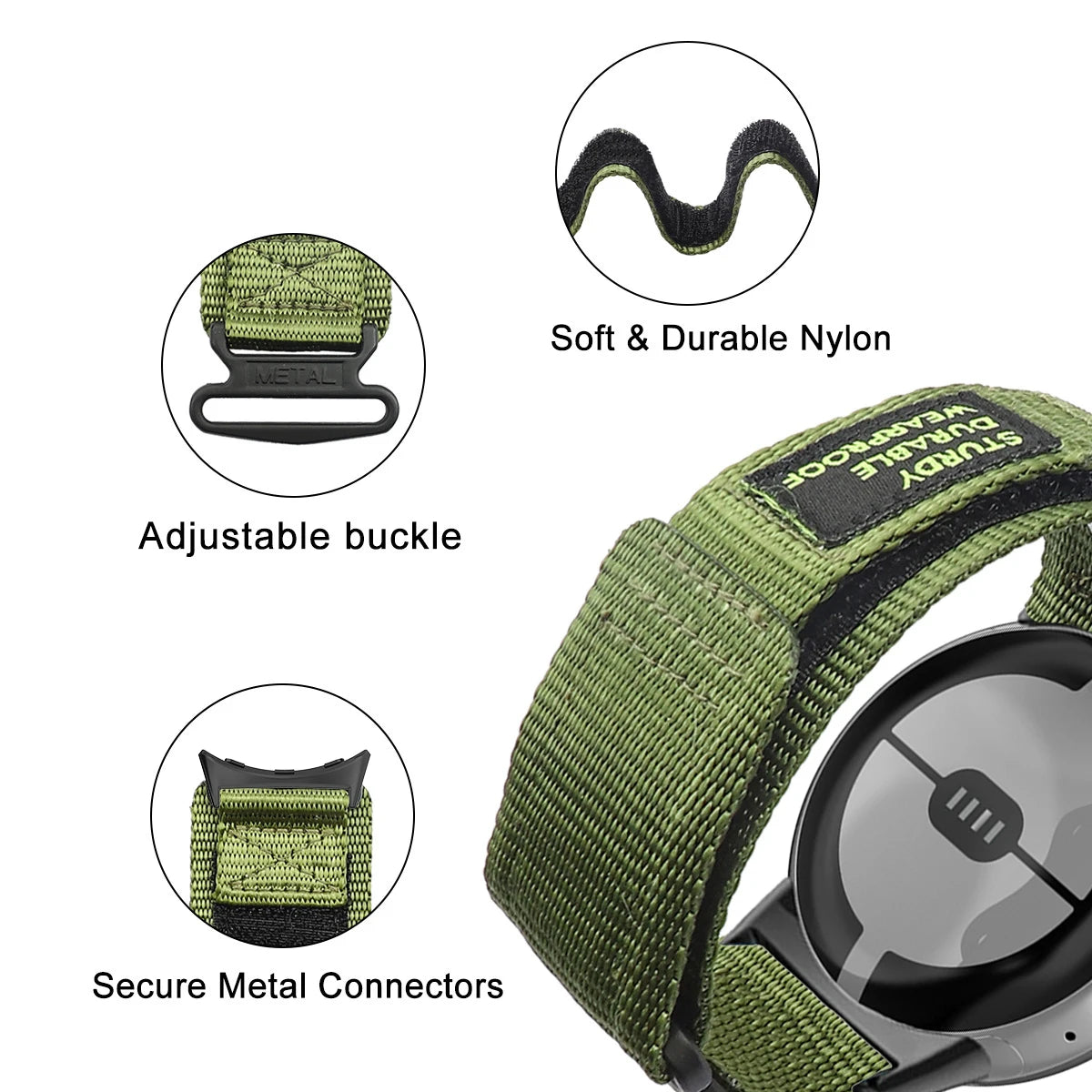 Nylon weave, adjustable loop and connector details