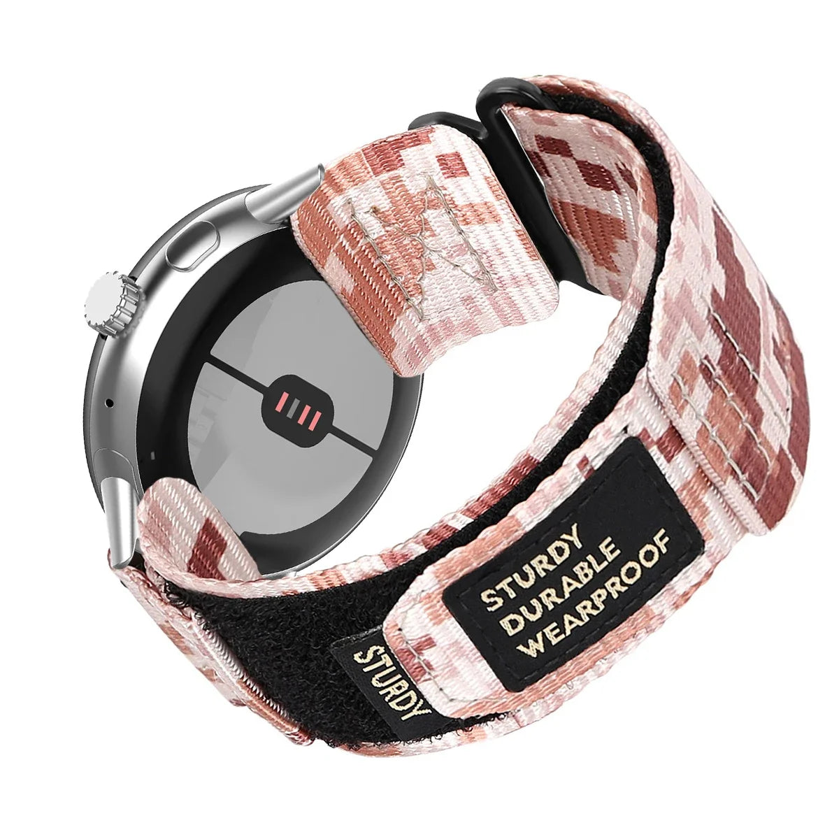 Utility Nylon Google Pixel Watch Band - Solid & Camo in Pink Digital Camo - Silver
