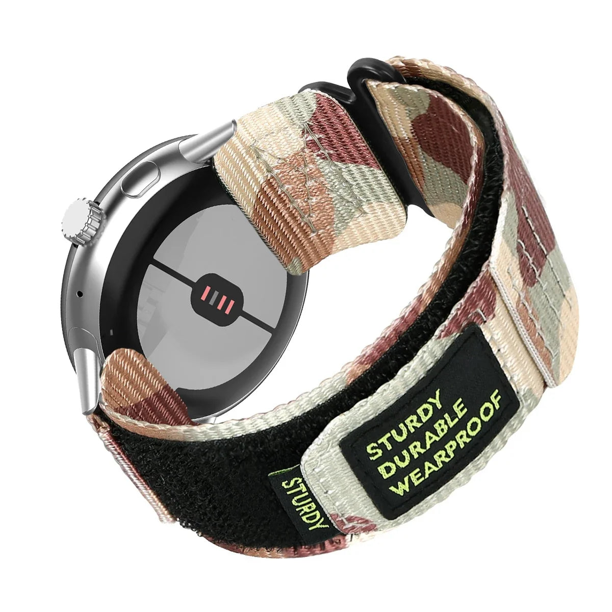 Utility Nylon Google Pixel Watch Band - Solid & Camo in Desert Camo - Silver