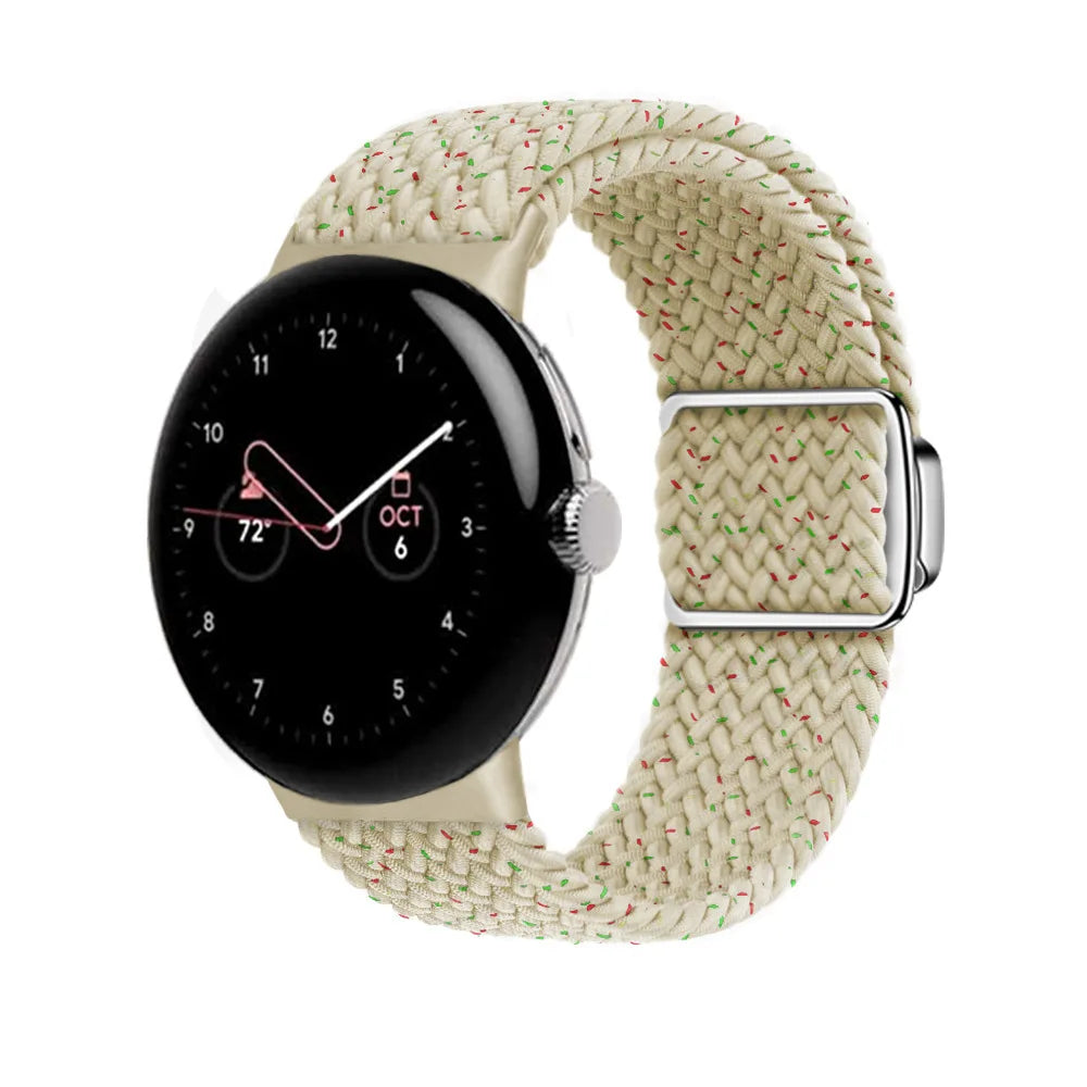 Magnetic Clasp Braided Nylon Google Pixel Watch Band in Cream Speckle