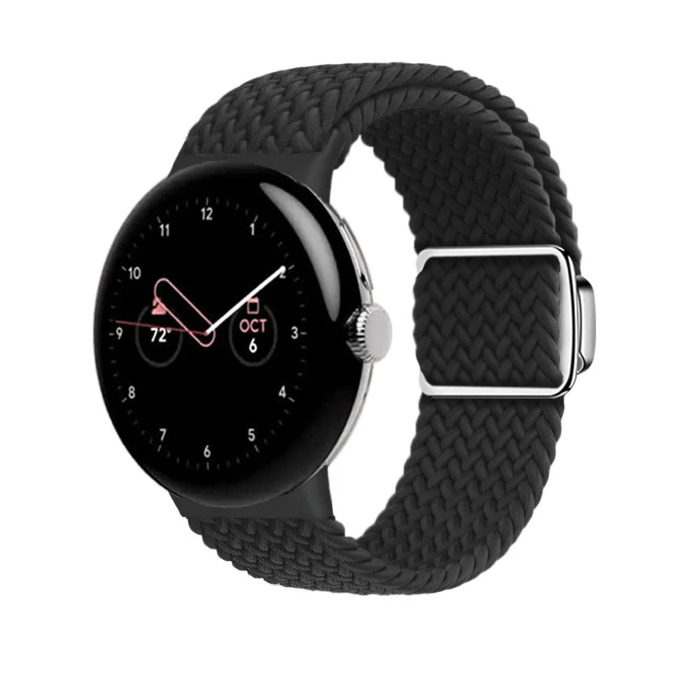 Magnetic Clasp Braided Nylon Google Pixel Watch Band in Black