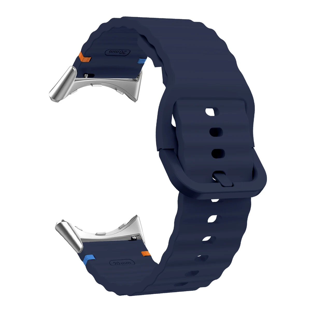 Ridged Buckle Silicone Google Pixel Watch Band in Midnight Blue - Silver