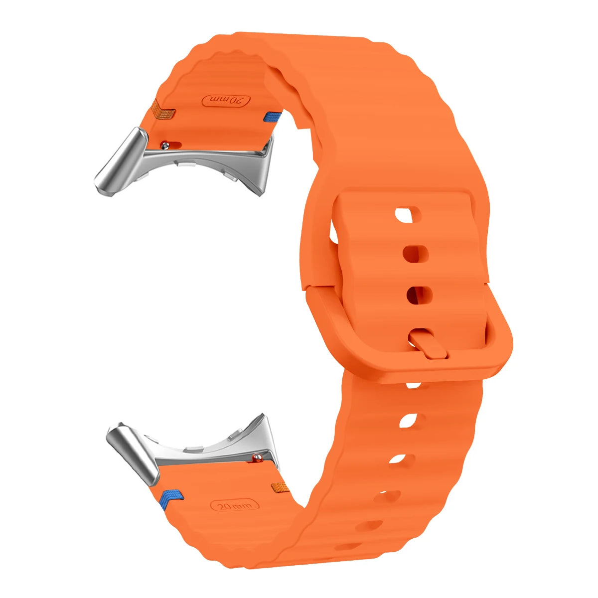 Ridged Buckle Silicone Google Pixel Watch Band in Orange - Silver