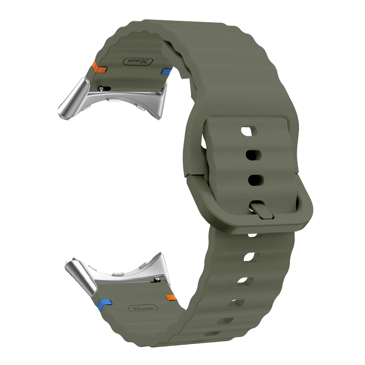 Ridged Buckle Silicone Google Pixel Watch Band in Army Green - Silver