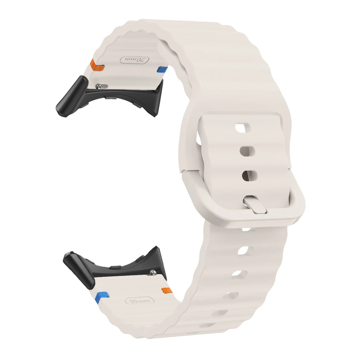 Ridged Buckle Silicone Google Pixel Watch Band in Ivory - Black