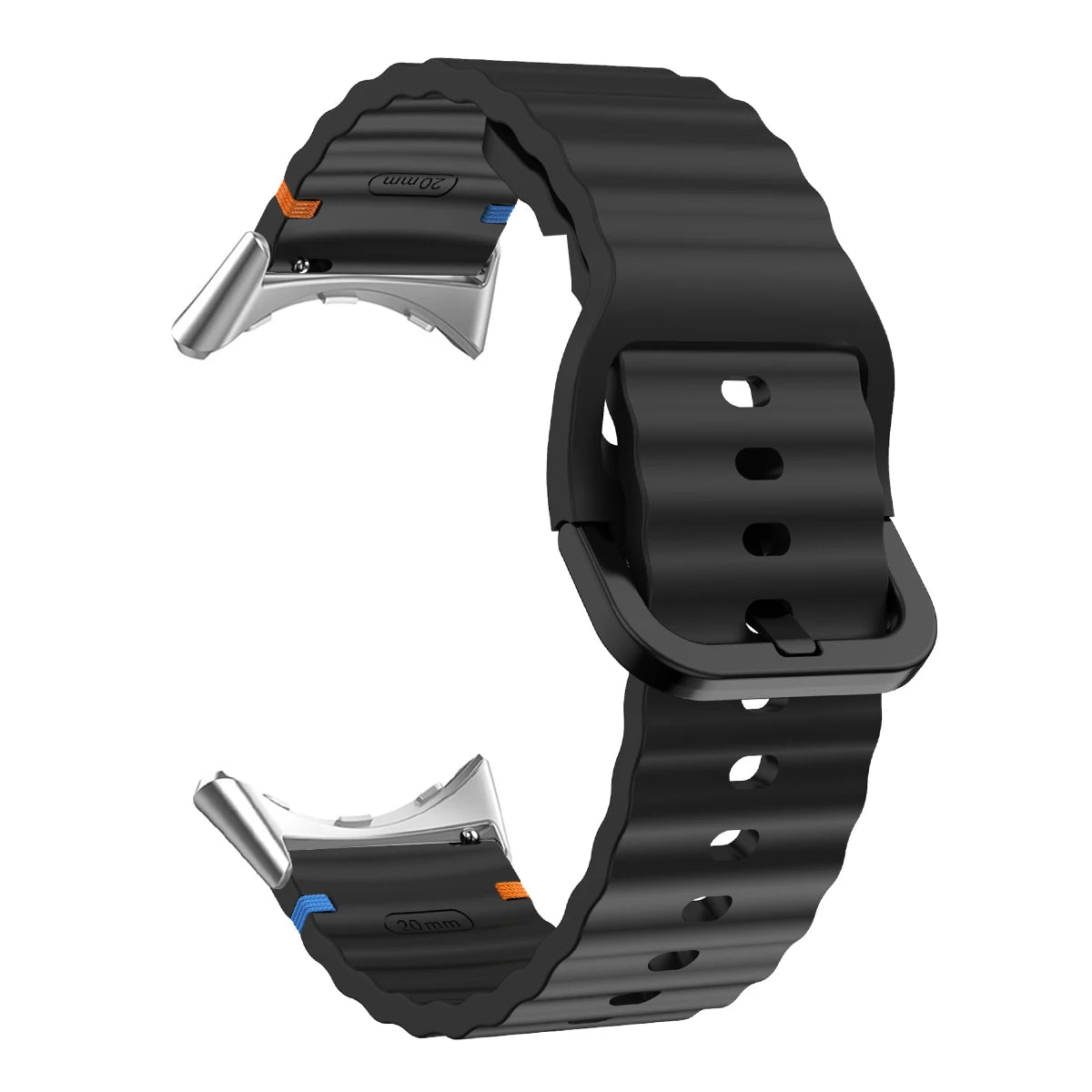 Ridged Buckle Silicone Google Pixel Watch Band in Black - Silver