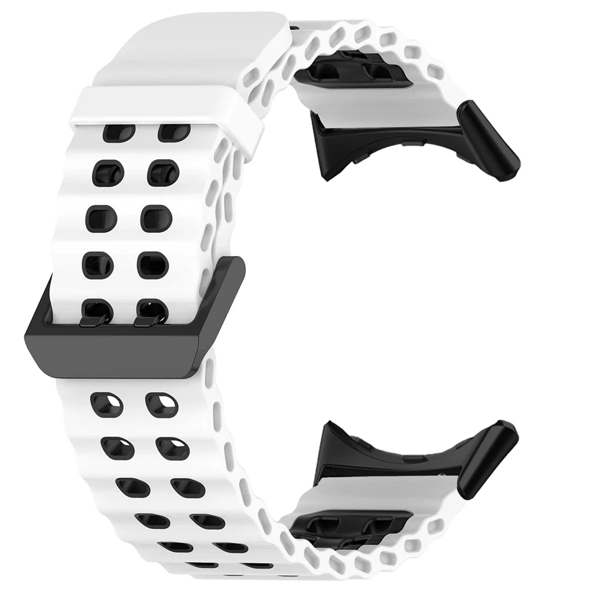 Double-Row Perforated Silicone Pixel Watch 45mm Band in White / Black - Black