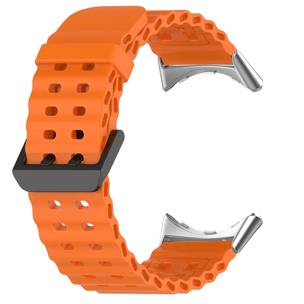 Double-Row Perforated Silicone Pixel Watch 45mm Band in Orange - Silver