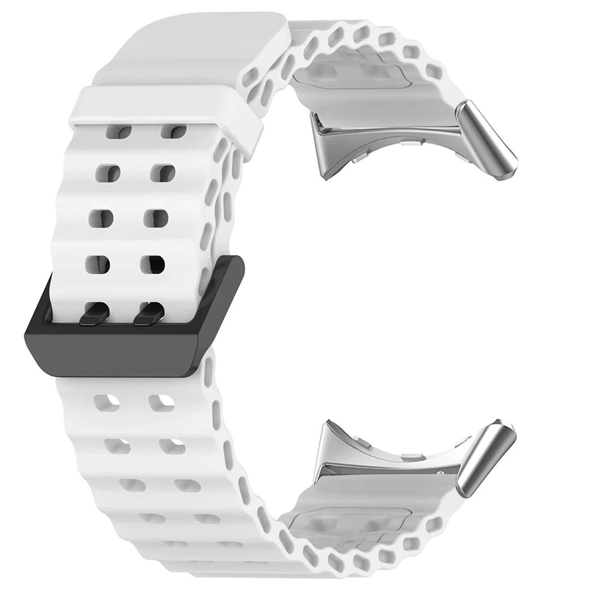 Double-Row Perforated Silicone Pixel Watch 45mm Band in White - Silver