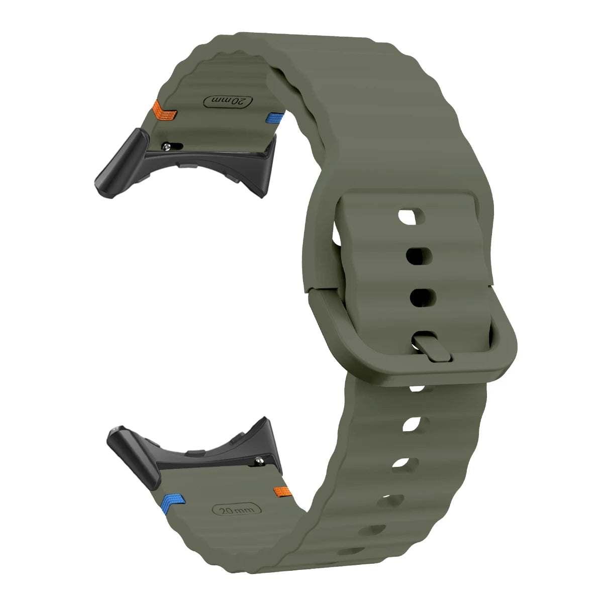 Ridged Buckle Silicone Google Pixel Watch Band in Army Green - Black