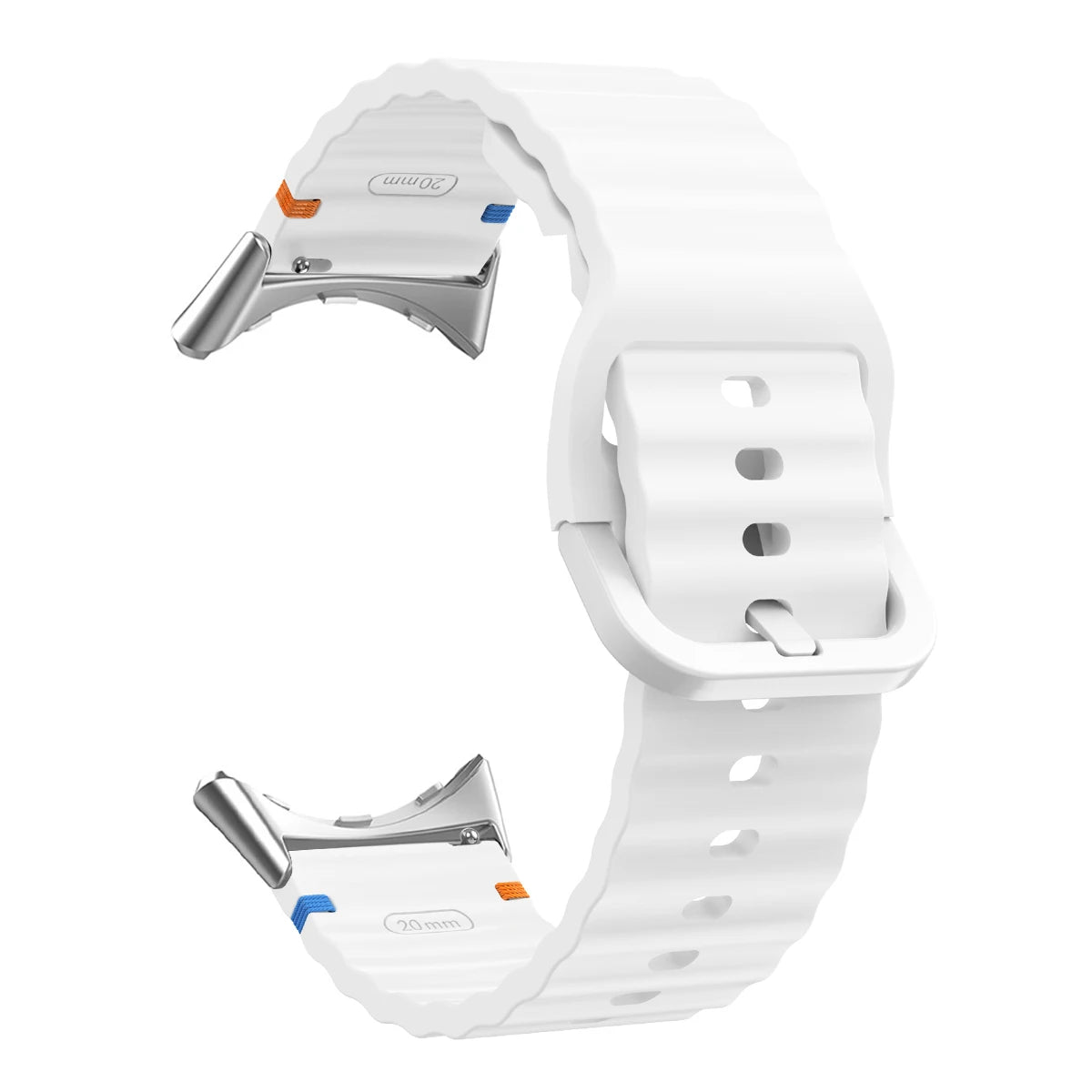 Ridged Buckle Silicone Google Pixel Watch Band in White - Silver