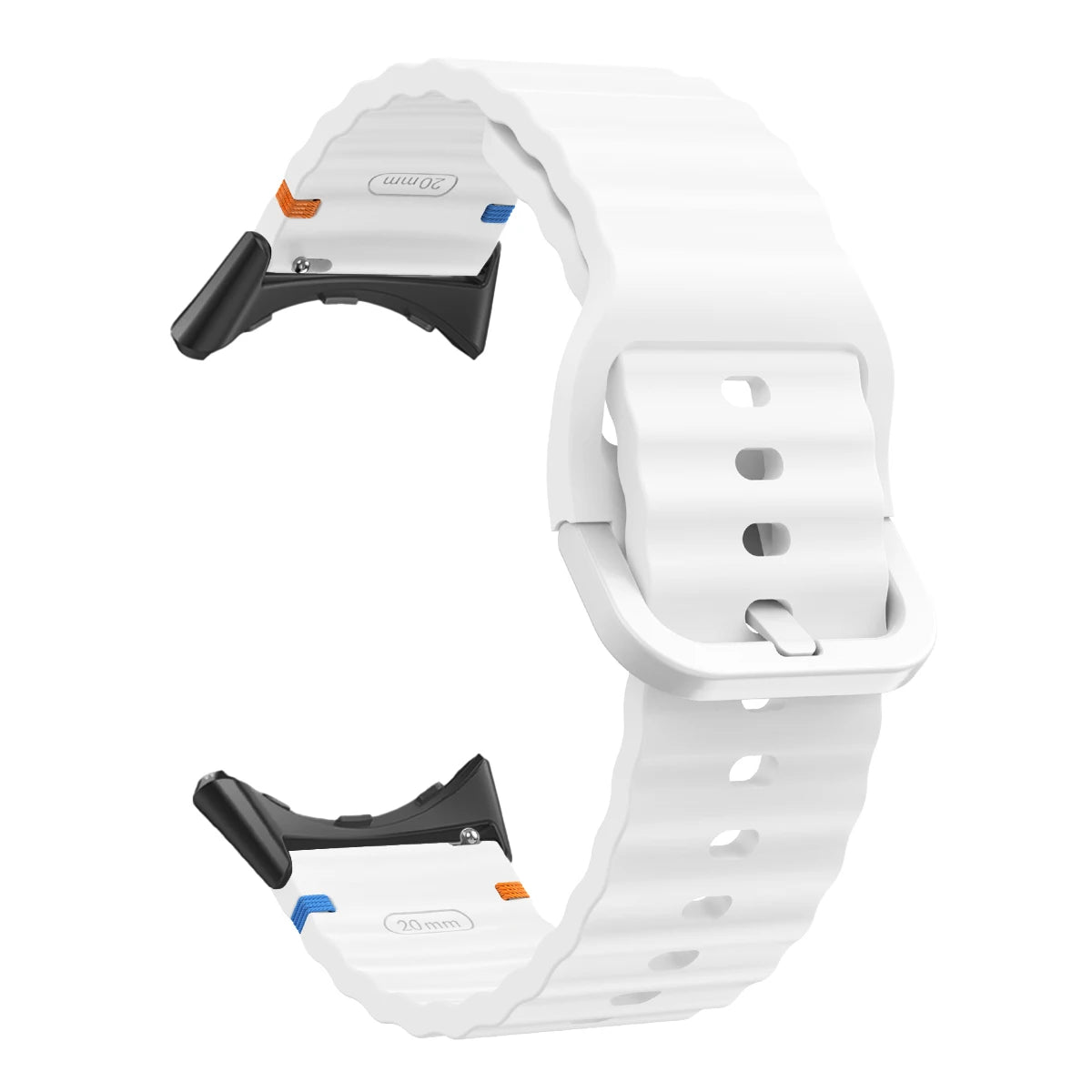 Ridged Buckle Silicone Google Pixel Watch Band in White - Black