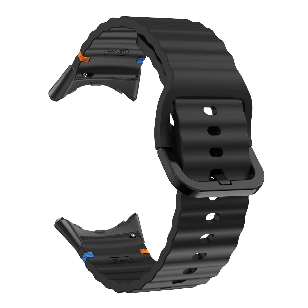 Ridged Buckle Silicone Google Pixel Watch Band in Black - Black