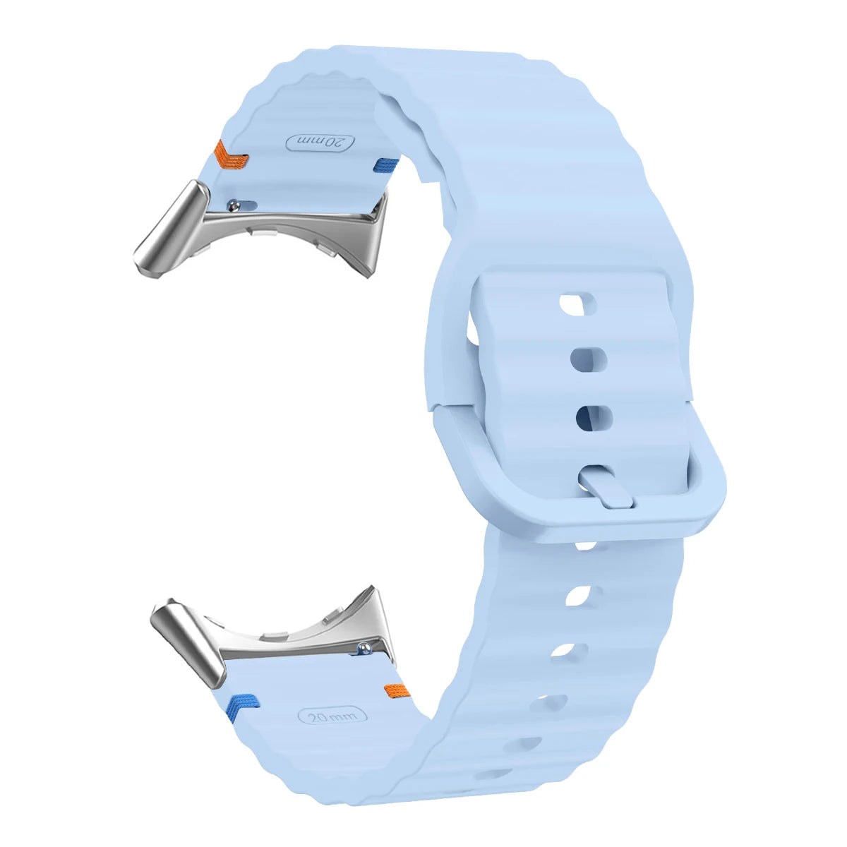 Ridged Buckle Silicone Google Pixel Watch Band in Pale Blue - Silver