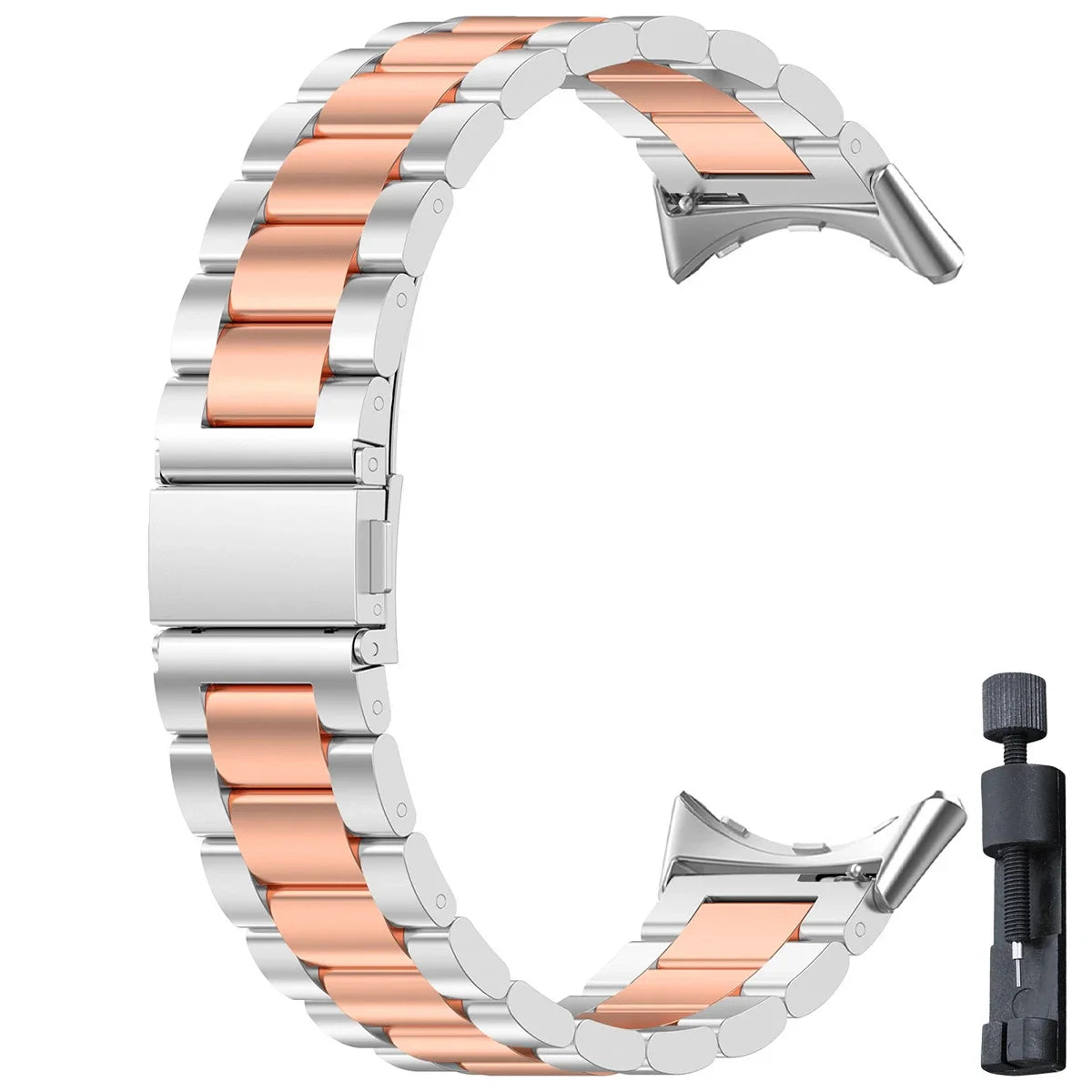 Colorblock Steel Link Google Pixel Watch Bracelet in Silver / Rose Gold
