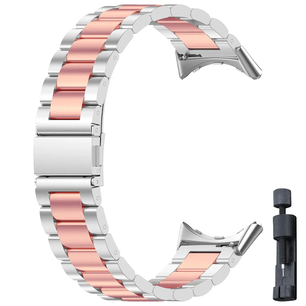 Colorblock Steel Link Google Pixel Watch Bracelet in Silver / Pink