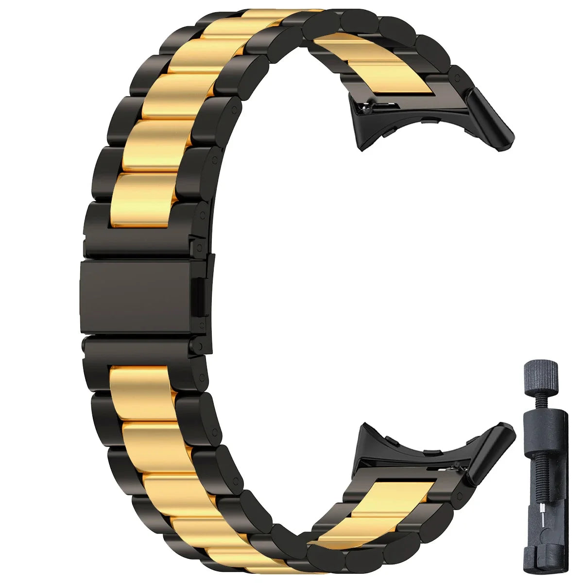 Colorblock Steel Link Google Pixel Watch Bracelet in Black / Gold