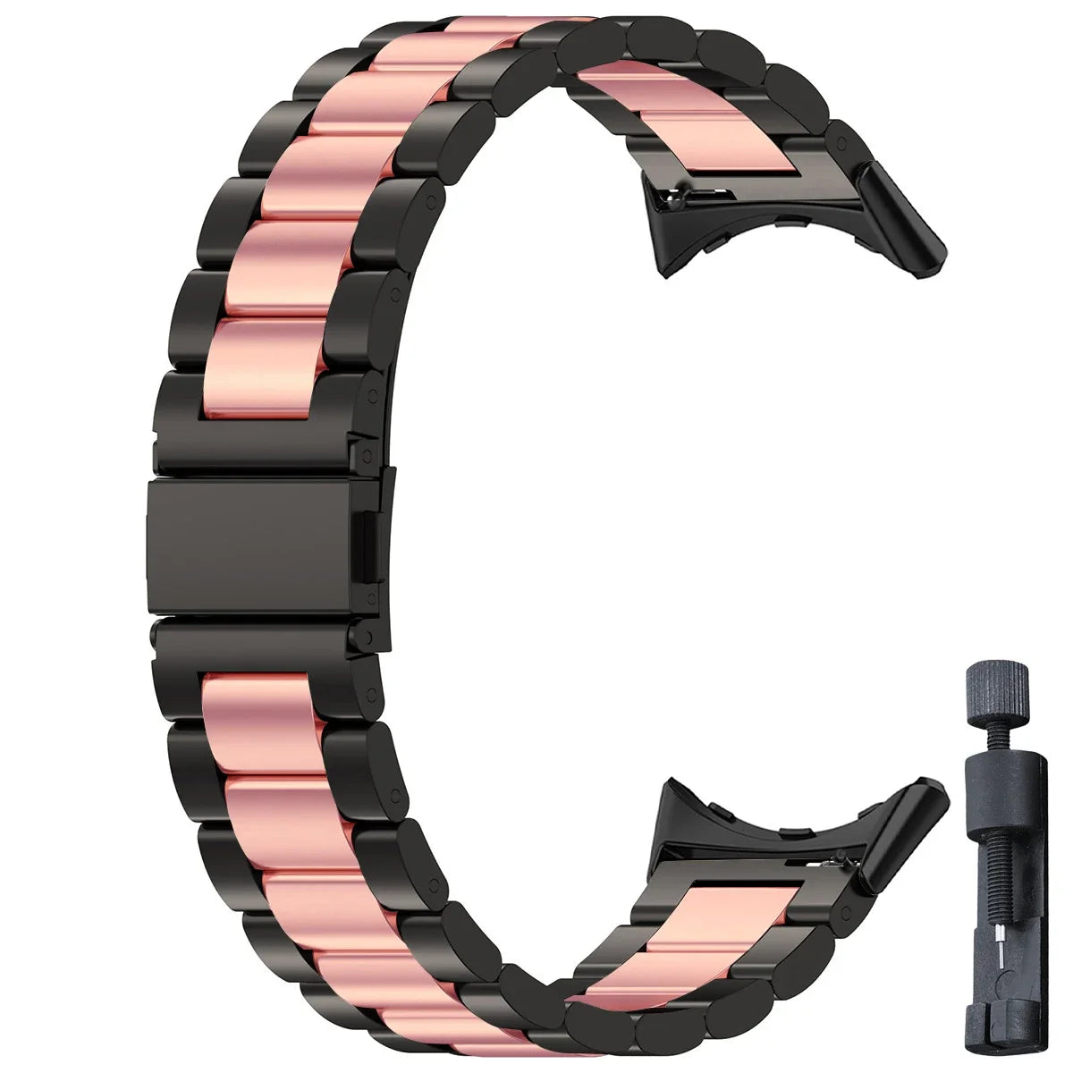 Colorblock Steel Link Google Pixel Watch Bracelet in Black / Pink