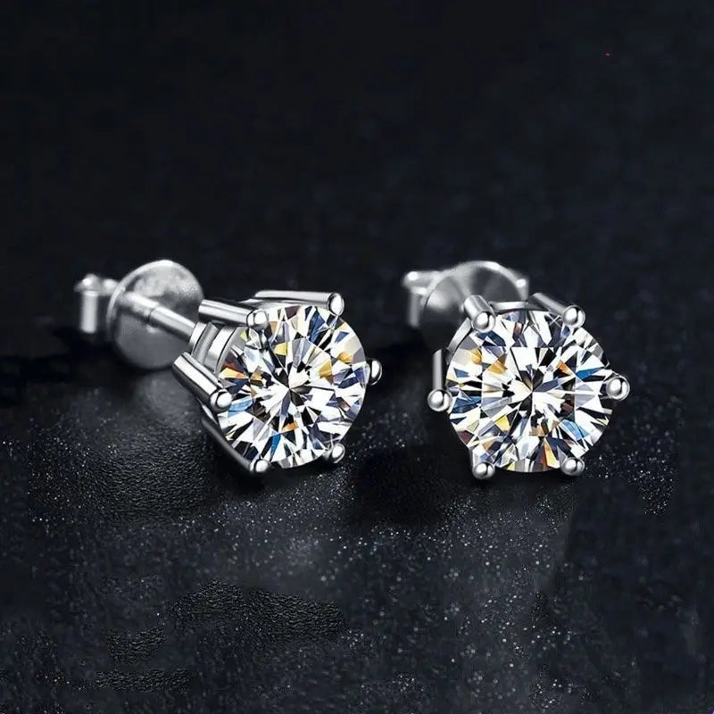 Moissanite Stud Earrings in Solitaire & Halo Silver Settings — Solitaire fronts