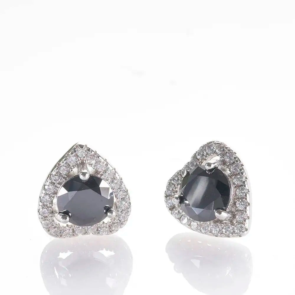 Moissanite Heart Halo Stud Earrings in Sterling Silver — Black — BandsCo Straps