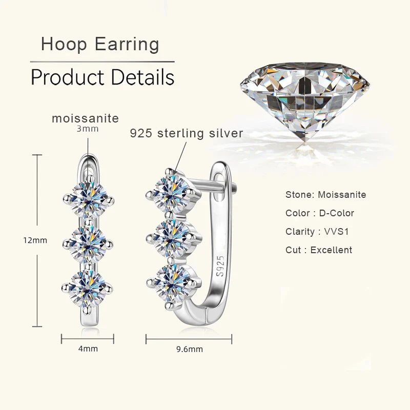 Moissanite Y Necklace & Three-Stone Hoop Earrings in Silver — Silver earring dimensions