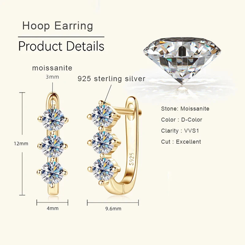 Moissanite Y Necklace & Three-Stone Hoop Earrings in Silver — Gold-tone earring dimensions