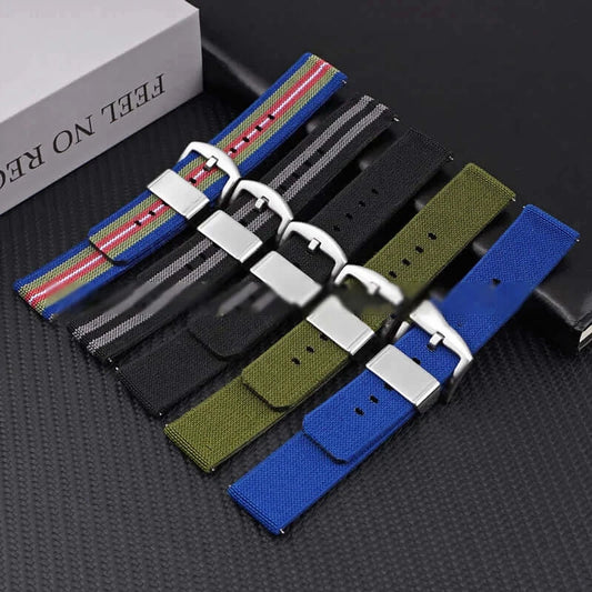 Nylon watch bands in several colors and stripe patterns for compatible Huawei watches