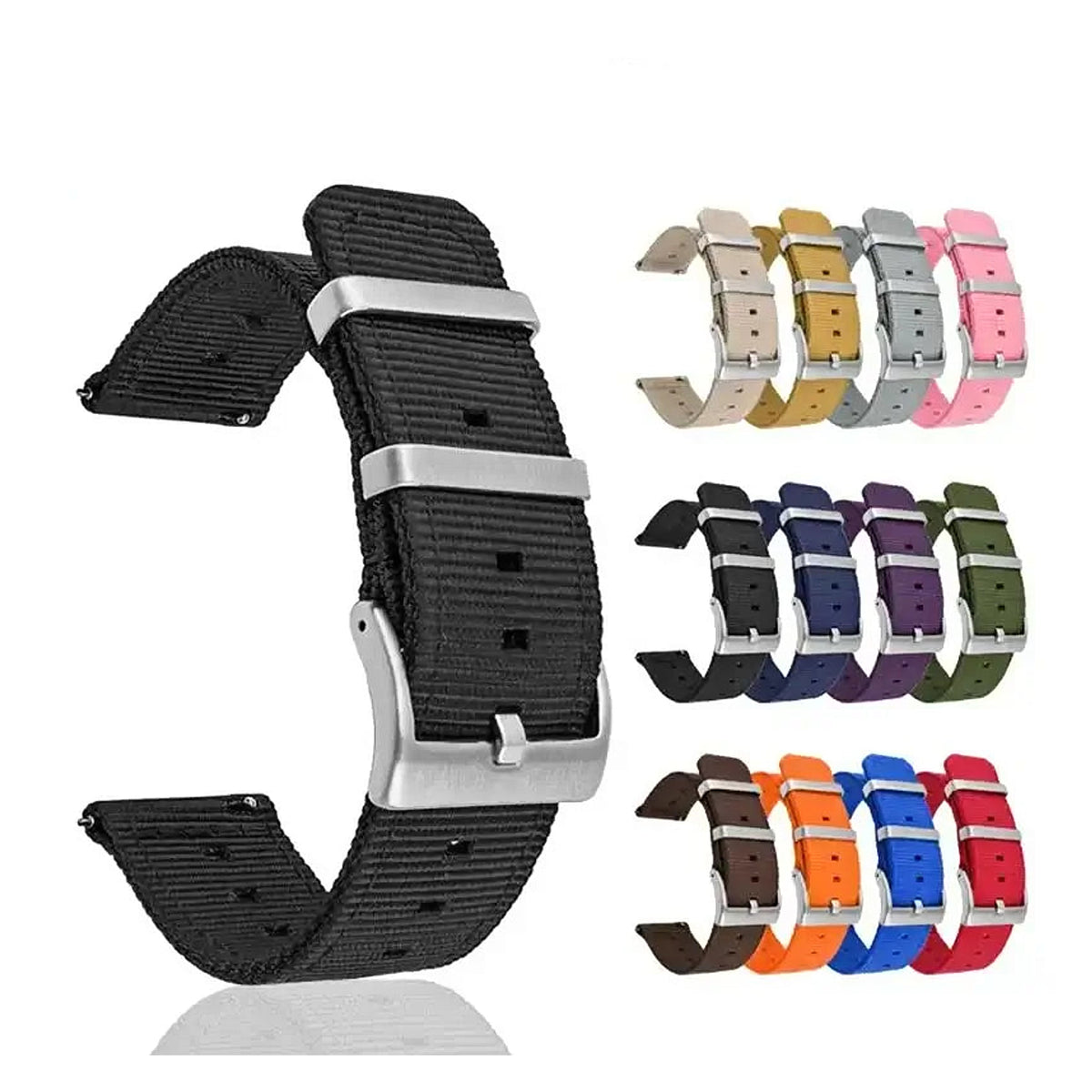 Black nylon band with multiple color previews for compatible Huawei watches