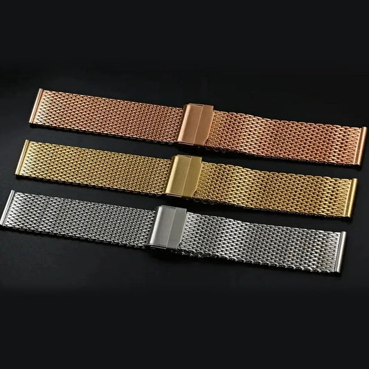 Milanese mesh bands in rose gold, gold and silver for compatible Huawei watches