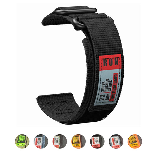 RUN Nylon Hook-and-Loop Band in Black for compatible Huawei watches