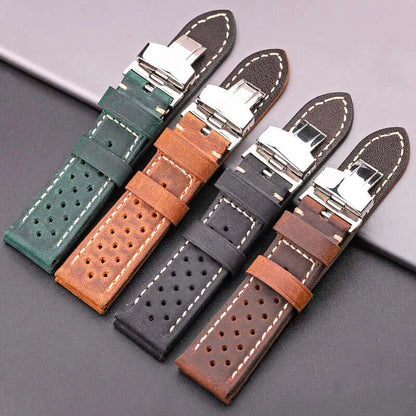 Perforated leather bands with folding clasps for compatible Huawei watches