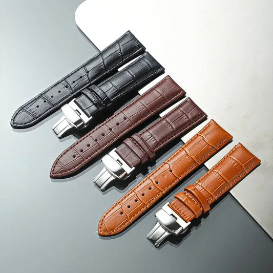 Embossed leather watch bands with folding clasps for compatible Huawei watches