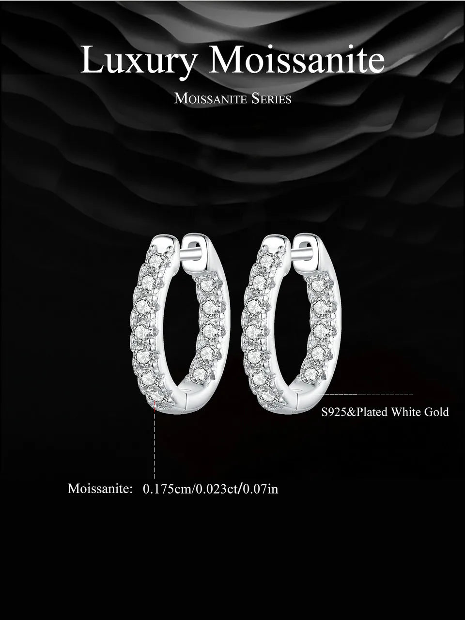 Moissanite Huggie Hoop Earrings in Sterling Silver - silver moissanite setting