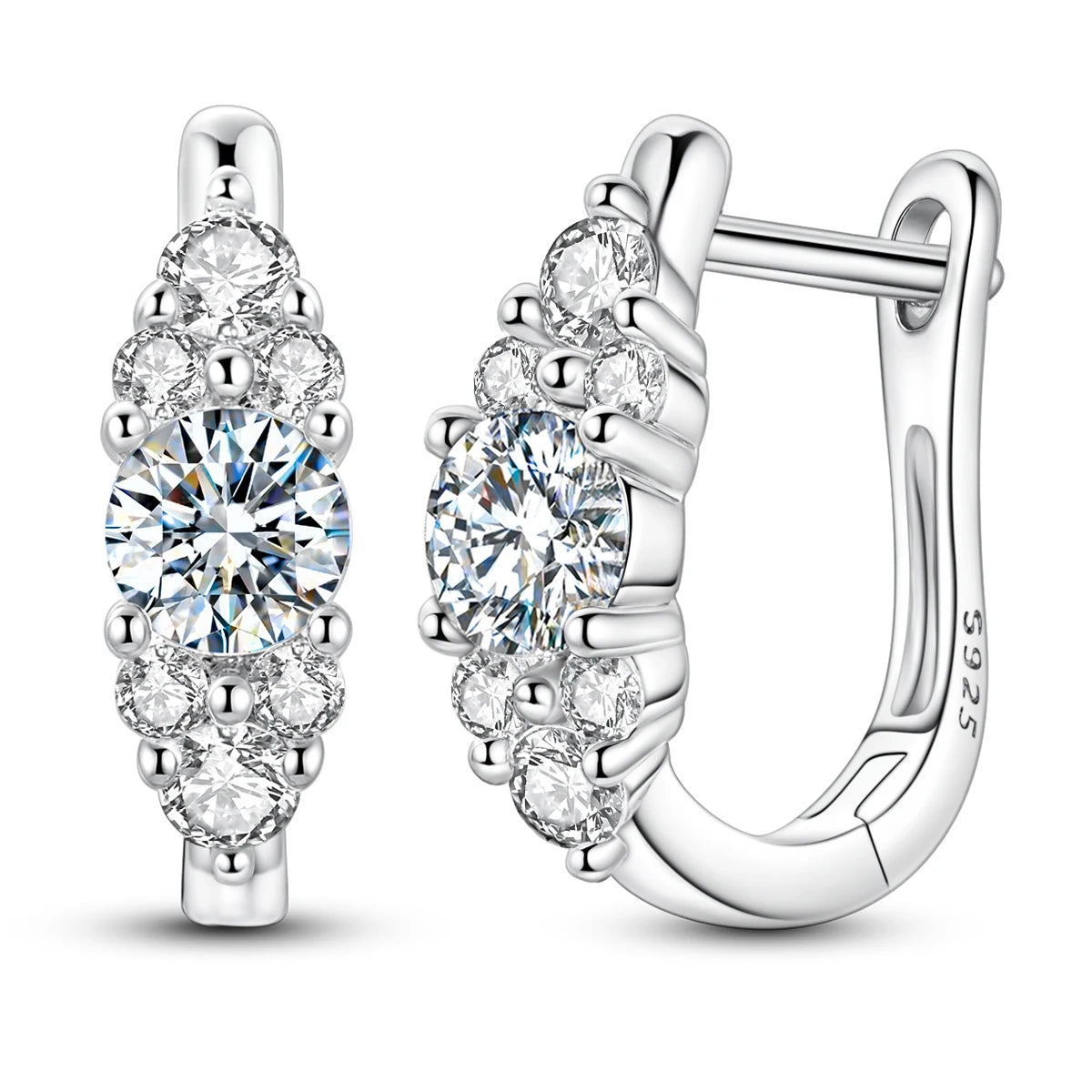 Moissanite Graduated Cluster Hoop Earrings in Sterling Silver — Graduated Cluster Hoops — BandsCo Straps
