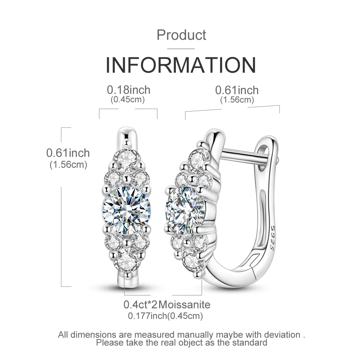 Moissanite Graduated Cluster Hoop Earrings in Sterling Silver — Cluster hoop dimensions — BandsCo Straps