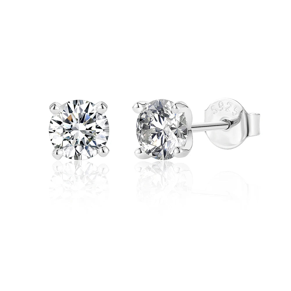 Round Moissanite Solitaire Stud Earrings in Sterling Silver - silver 0.5 ct option