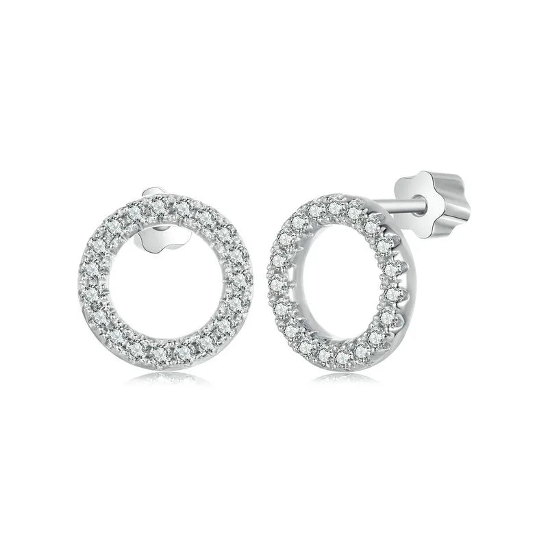 Open Circle Moissanite Stud Earrings in Sterling Silver — Silver open circle pair