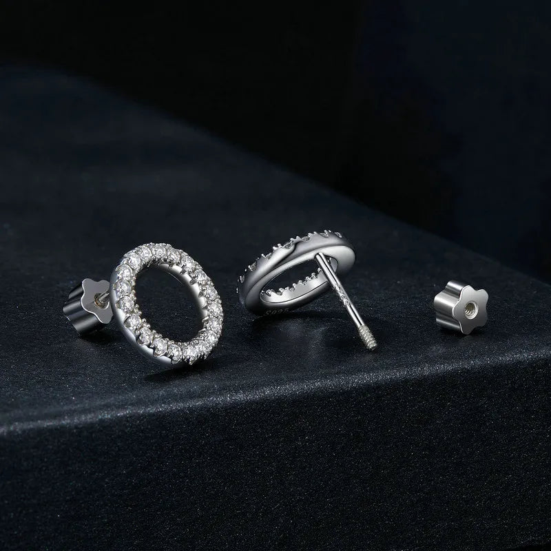 Open Circle Moissanite Stud Earrings in Sterling Silver — Separate stud backs