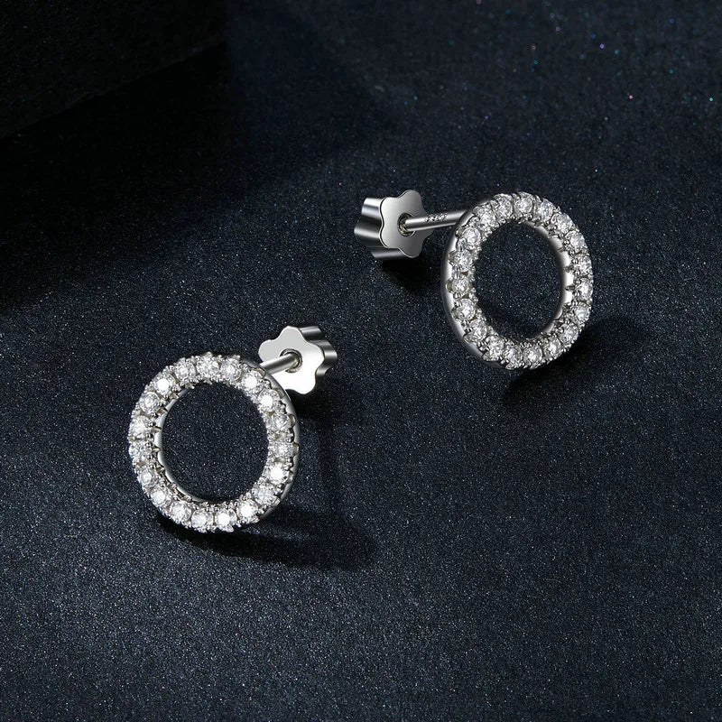 Open Circle Moissanite Stud Earrings in Sterling Silver — Silver circle stud pair