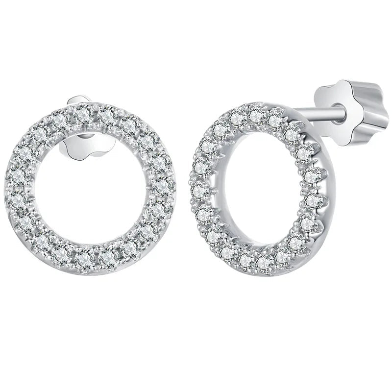 Open Circle Moissanite Stud Earrings in Sterling Silver — Open circle studs