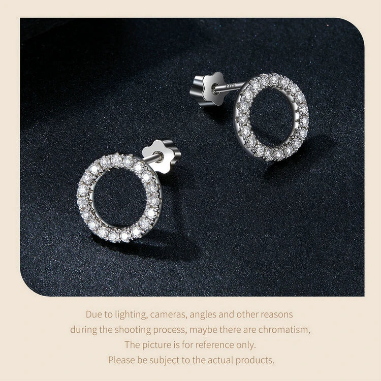 Open Circle Moissanite Stud Earrings in Sterling Silver — Open circle front view