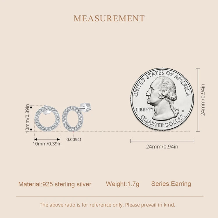 Open Circle Moissanite Stud Earrings in Sterling Silver — Size comparison