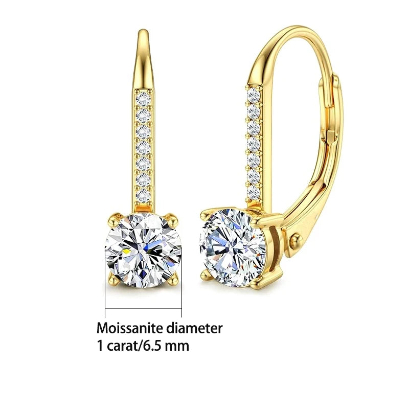 Moissanite Leverback Drop Earrings in Sterling Silver — Gold-tone stone size diagram