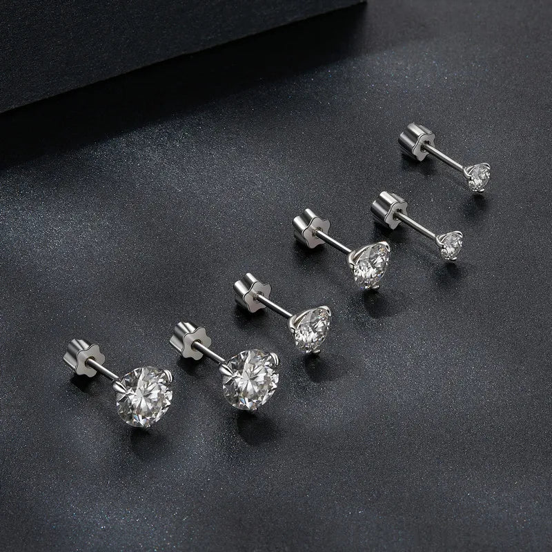 Three-Prong Moissanite Push-Back Stud Earrings in Silver — Multiple sizes on display