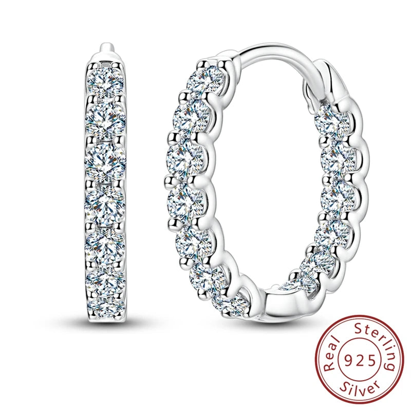 Moissanite Inside-Out Hoop Earrings in 925 Sterling Silver — Silver front and side